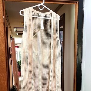 Cream Mesh Sleeveless Coverup